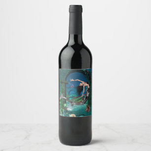 Wonderful mermaid with fantasy fish wine label