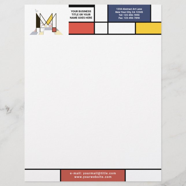Wonderful Modern Art Monogram. Letter M Custom Letterhead (Front)
