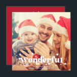 Wonderful | Modern Boho Retro Text Family Photo Holiday Card<br><div class="desc">Magical family photo holiday card with your favourite photo as the feature with a cheerful fun boho style text reading "wonderful" over your custom family name. Whimsical sparkly Christmas Tree design over your personal,  custom message on the back.</div>