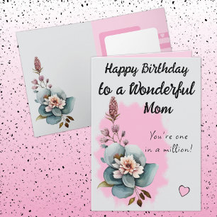 Wonderful Mum floral pink birthday Card