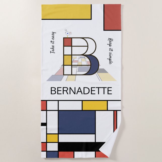 Wonderful Neoplasticism Art Monogram. Letter B Beach Towel (Front)