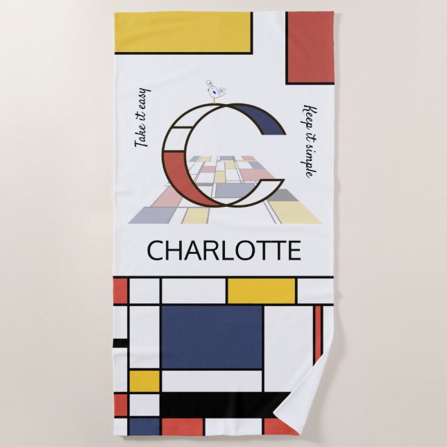 Wonderful Neoplasticism Art Monogram. Letter C Beach Towel (Front)