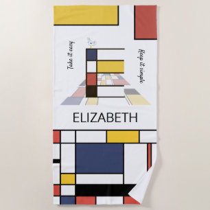 Wonderful Neoplasticism Art Monogram. Letter E Beach Towel