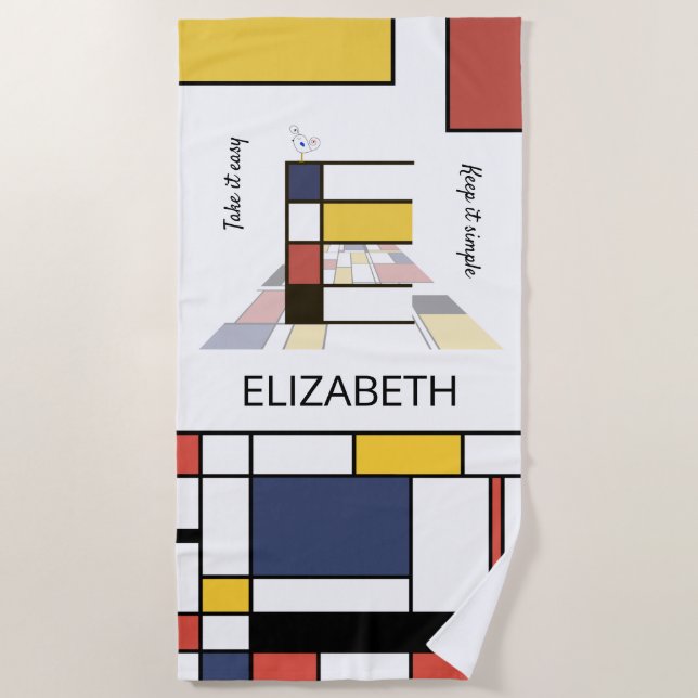 Wonderful Neoplasticism Art Monogram. Letter E Beach Towel (Front)