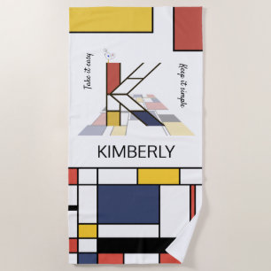 Wonderful Neoplasticism Art Monogram. Letter K Beach Towel
