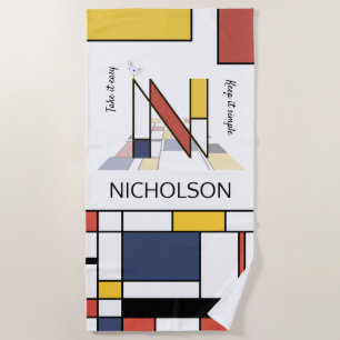 Wonderful Neoplasticism Art Monogram. Letter N Beach Towel