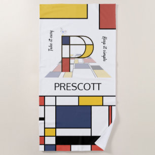Wonderful Neoplasticism Art Monogram. Letter P Beach Towel