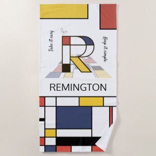 Wonderful Neoplasticism Art Monogram. Letter R  Beach Towel