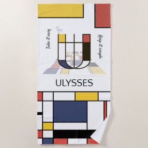 Wonderful Neoplasticism Art Monogram. Letter U Beach Towel