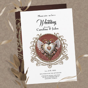 Wonderful noble  steampunk heart with wings invitation