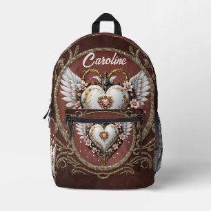 Wonderful noble steampunk heart with wings. printed backpack