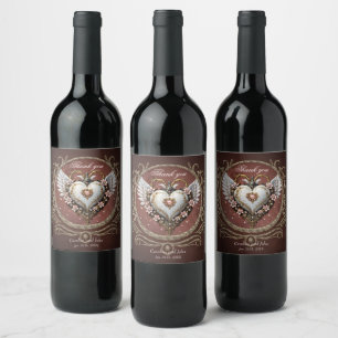 Wonderful noble steampunk heart with wings. wine label