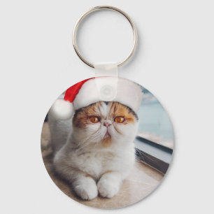 Wonderful persian cat with Santa Claus hat Key Ring