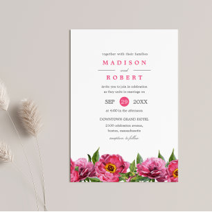 Wonderful Pink Magenta Peonies Border  Wedding Invitation
