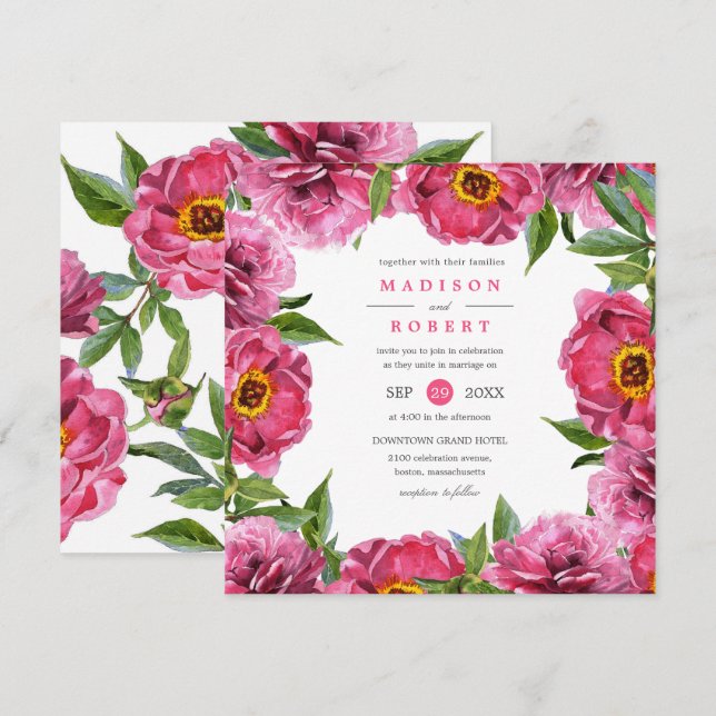 Wonderful Pink Magenta Peonies Flower chic Wedding Invitation (Front/Back)