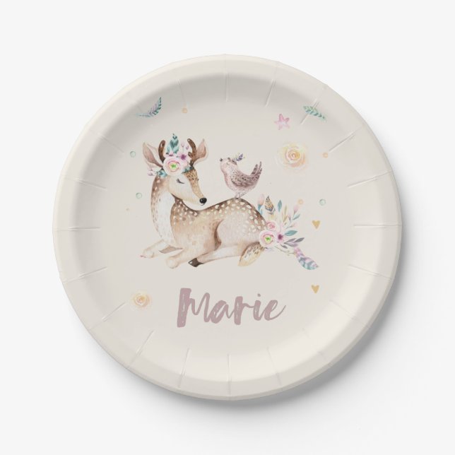 Wonderful platter with forest animals deer paper plate (Front)