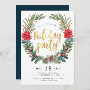 Wonderful poinsettia floral holiday party invitation