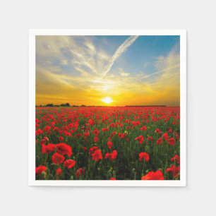 Wonderful Poppy Field Sunset Horizon Napkin