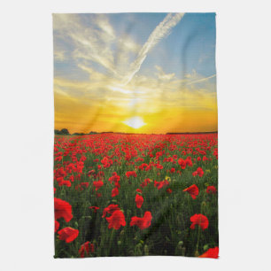 Wonderful Poppy Field Sunset Horizon Tea Towel