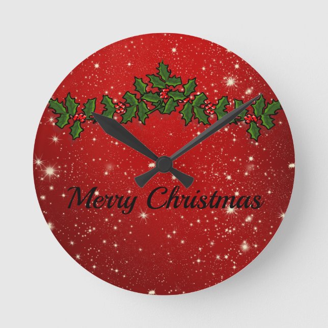 Wonderful Red Sparkly Christmas Compact Mirror Round Clock (Front)