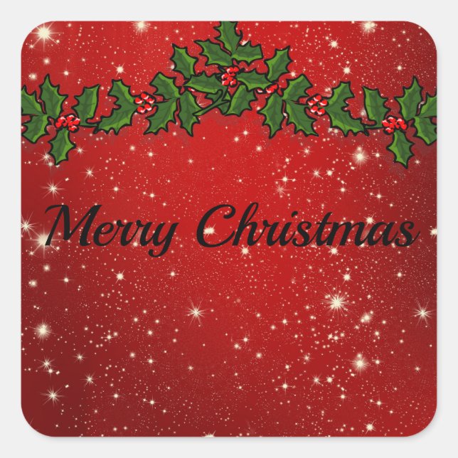 Wonderful Red Sparkly Christmas Square Sticker (Front)