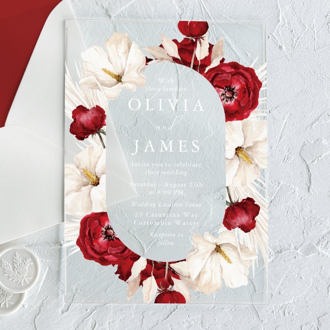 Wonderful Red & White Flowers Beautiful Wedding Acrylic Invitations (Creator Uploaded)