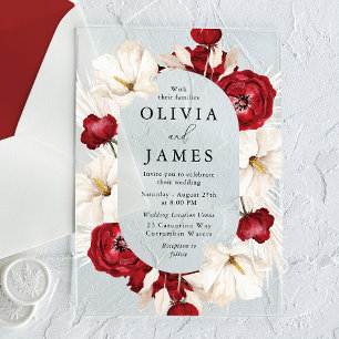 Wonderful Red & White Flowers Premium Wedding Acrylic Invitations