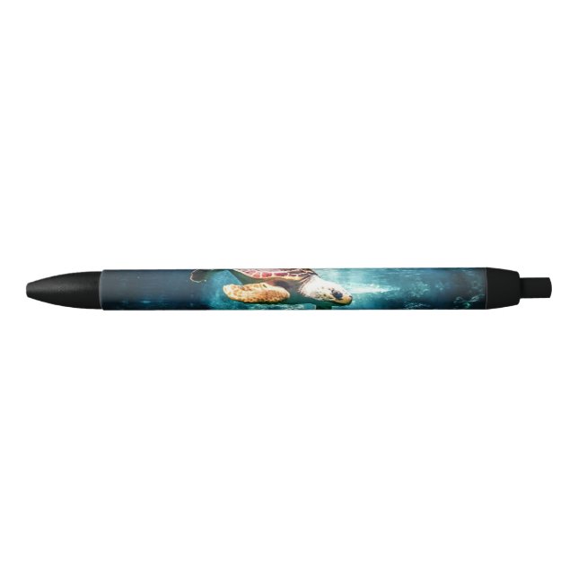 Wonderful  Sea Turtle Ocean Life Turquoise Sea Black Ink Pen (Front)