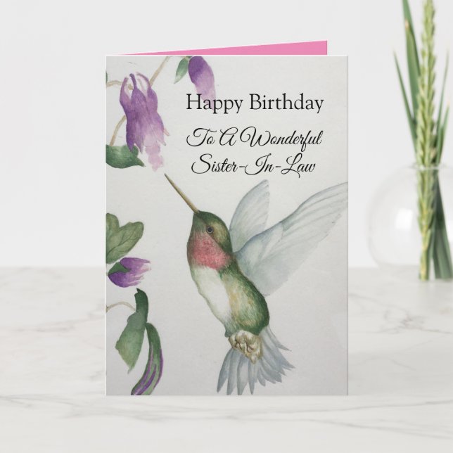 Wonderful Sister-In-Law Birthday Hummingbird Card (Front)