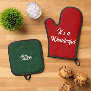 Wonderful Slice Funny Christmas Gift Red Green Oven Mitt & Pot Holder Set