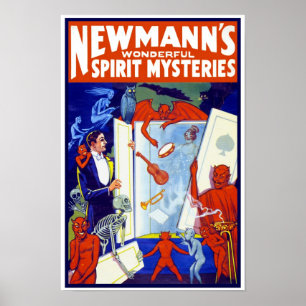 Wonderful Spirit Mysteries, 1911. Vintage Magician Poster