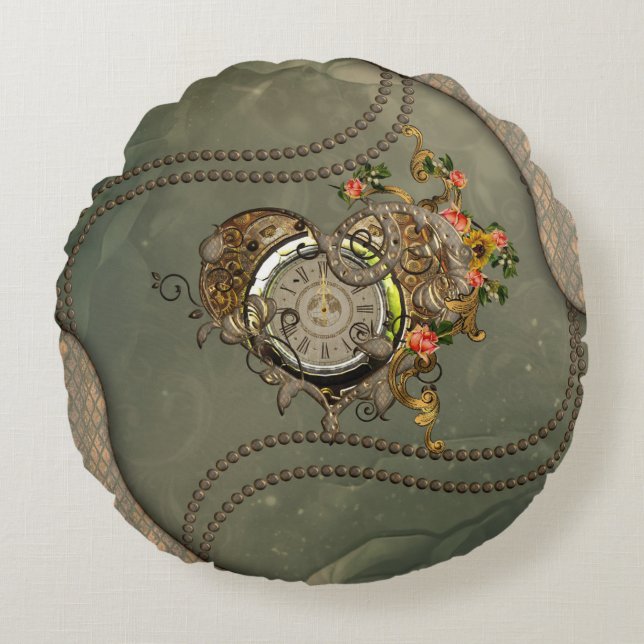 Wonderful steampunk clock round cushion (Front)