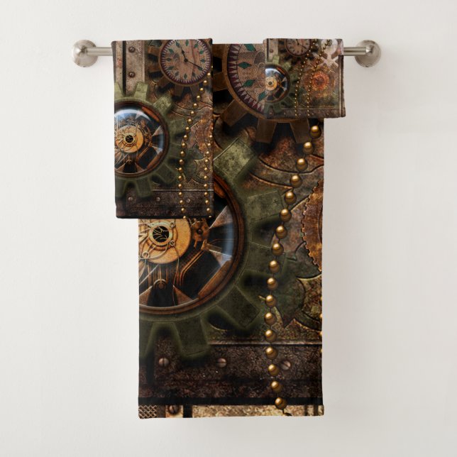 Wonderful steampunk design bath towel set (Insitu)