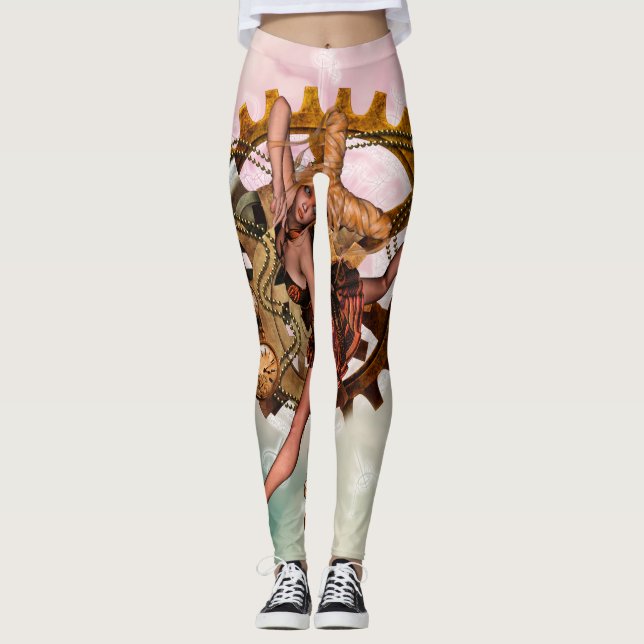 Wonderful steampunk girl, golden design leggings (Front)