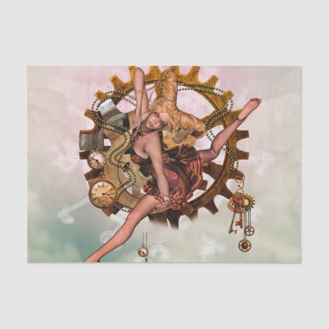Wonderful steampunk girl, golden design tissue paper (Front)