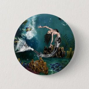 Wonderful steampunk mermaid 6 cm round badge