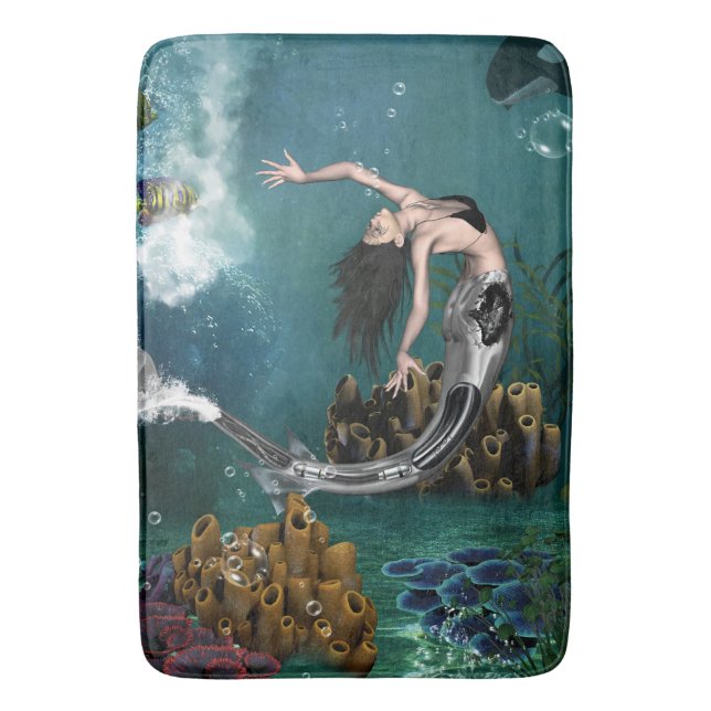 Wonderful steampunk mermaid bath mat (Front Vertical)