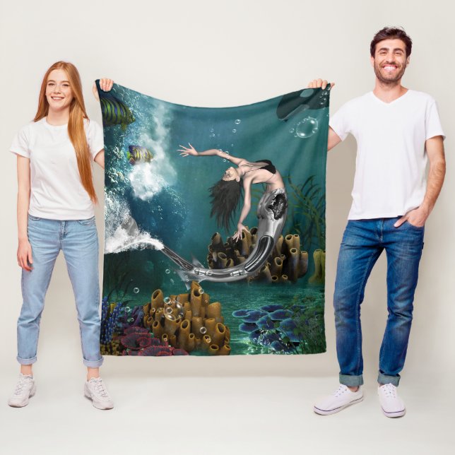 Wonderful steampunk mermaid fleece blanket (In Situ)