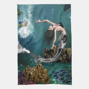 Wonderful steampunk mermaid tea towel
