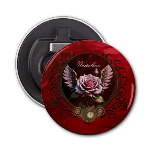 Wonderful steampunk rose with wings bottle opener