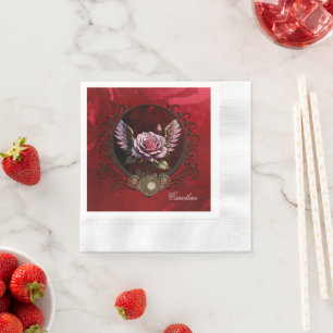 Wonderful steampunk rose with wings napkin