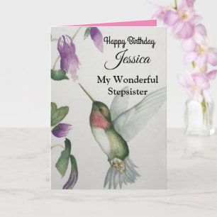 Wonderful Stepsister Happy Birthday Hummingbird Card