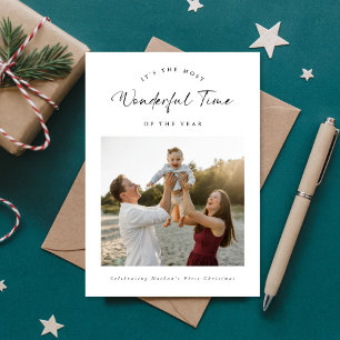 Wonderful Time Baby’s First Christmas Family Photo Holiday Card