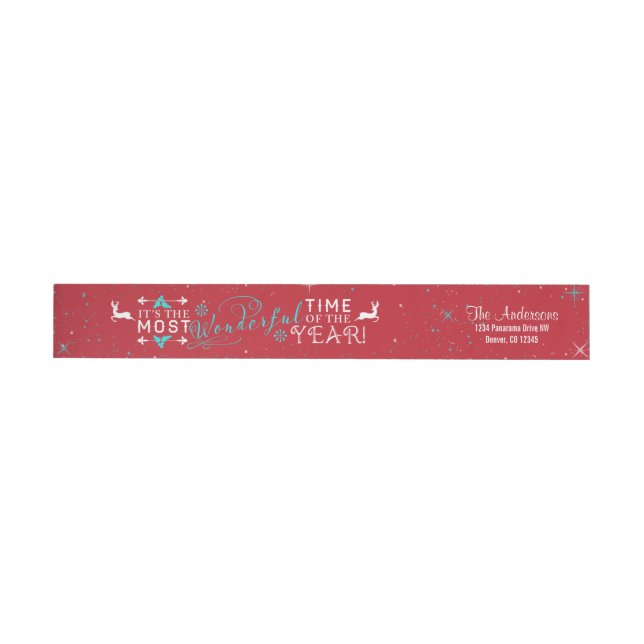 Wonderful Time Christmas Red Return Address Wrap Around Label (Individual)