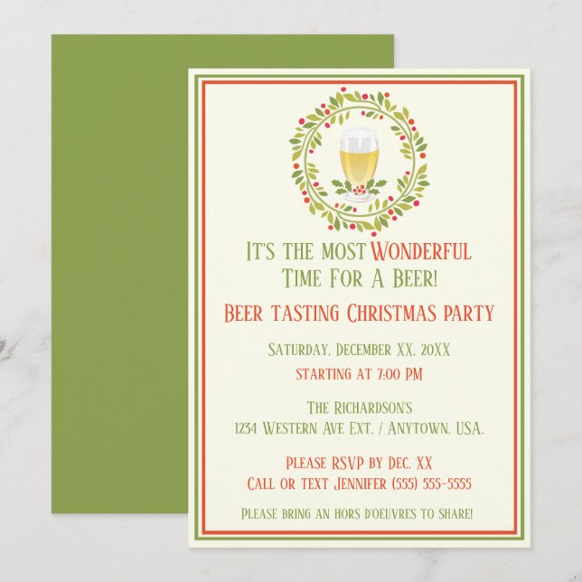 Wonderful Time For A Beer Tasting Christmas Party Invitation (Front/Back)