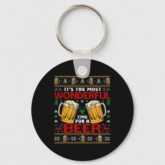 Wonderful Time For A Beer Ugly Christmas Sweaters  Key Ring (Front)