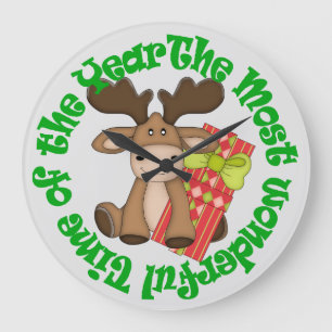 Wonderful Time Moose Holiday Large Clock