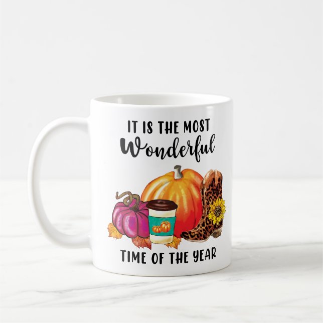 Wonderful Time Of The Year Autumn Pumpkin Quote Coffee Mug (Left)