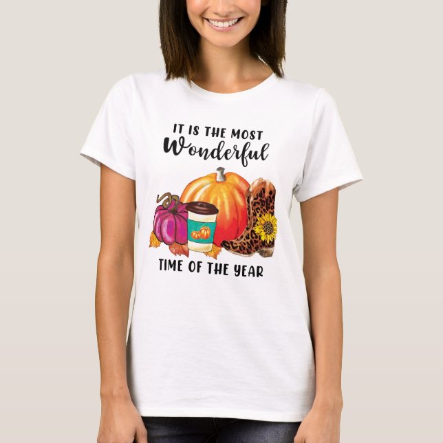Wonderful Time Of The Year Autumn Pumpkin Quote T-Shirt (Front)