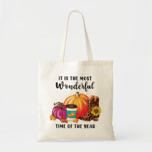 Wonderful Time Of The Year Autumn Pumpkin Quote Tote Bag